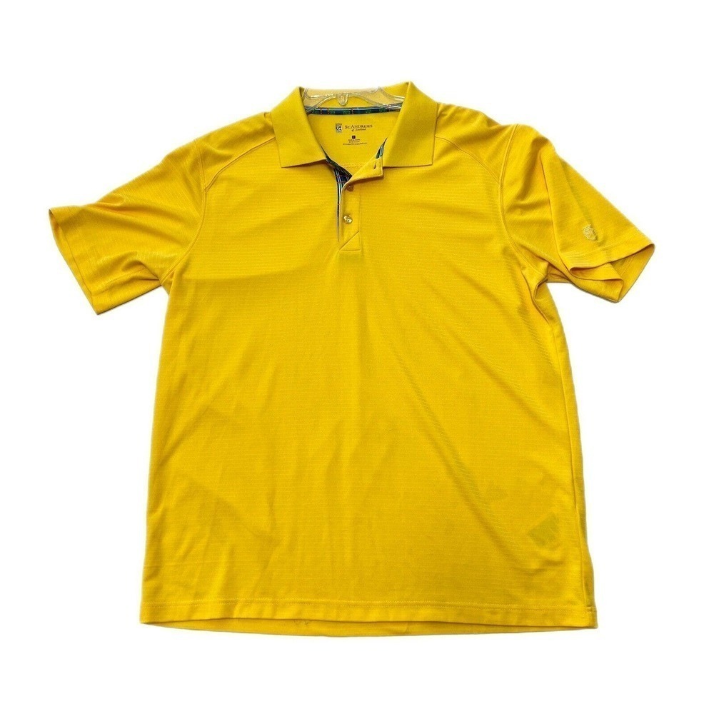St Andrews of Scotland Golf Polo Mens Large Yellow Logo Golfing Short Sleeve